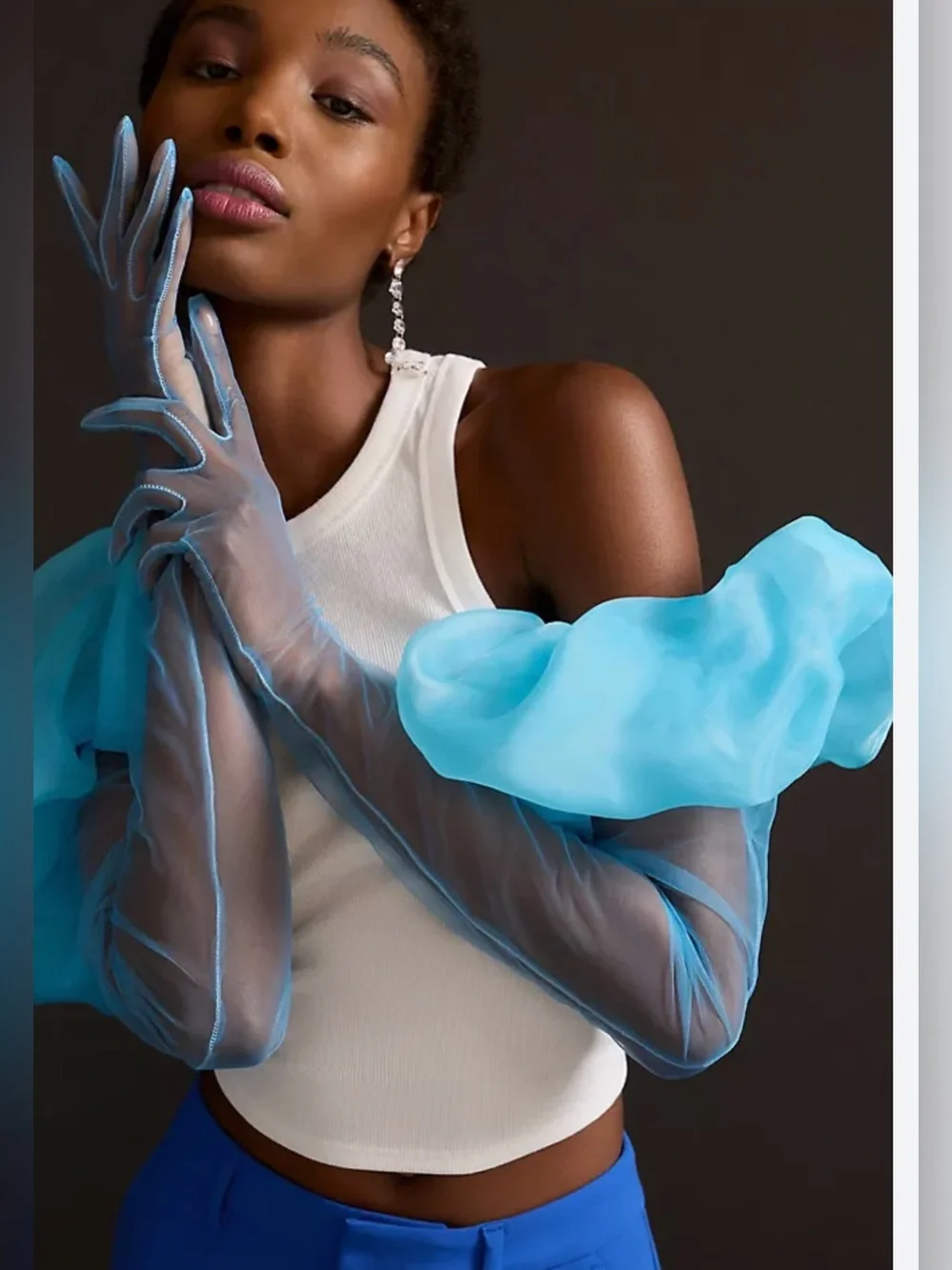 Anthropologie blue organza mesh gloves o/s - bride something blue